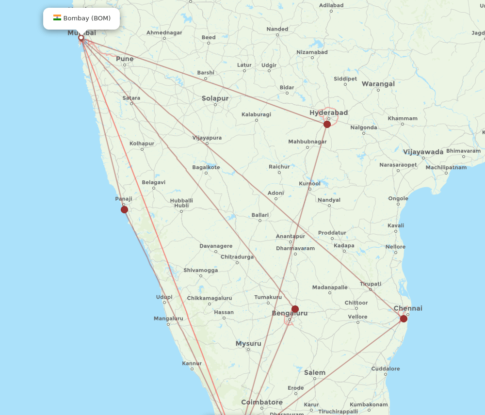 BOM to COK flights and routes map