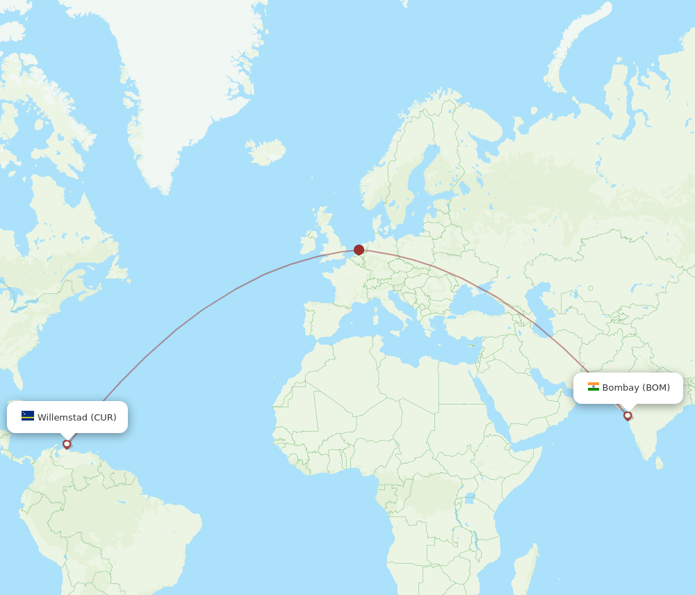 BOM to CUR flights and routes map
