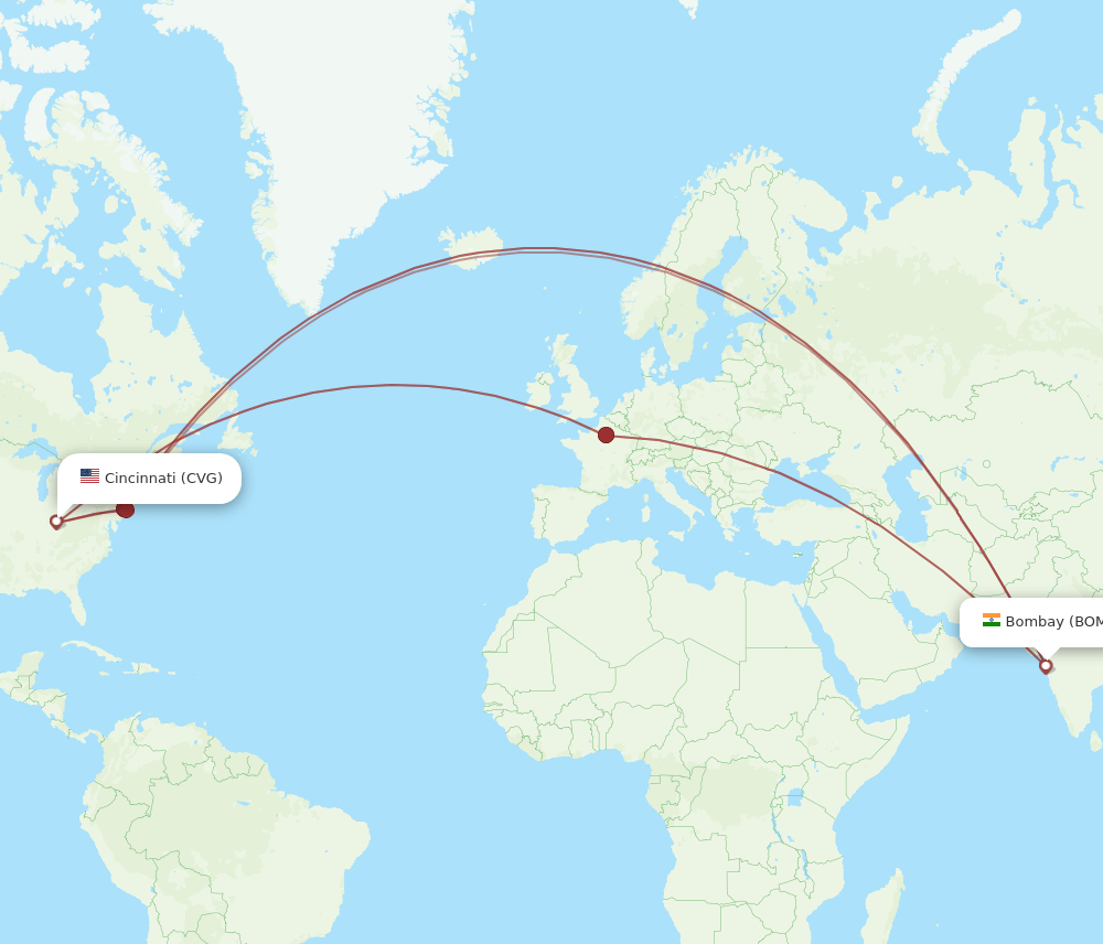 BOM-CVG flight routes