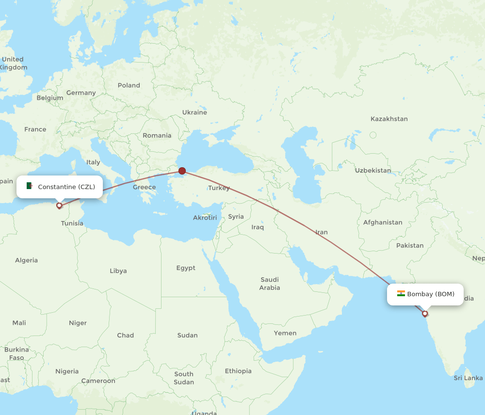 Constantine - Mumbai route map and flight paths