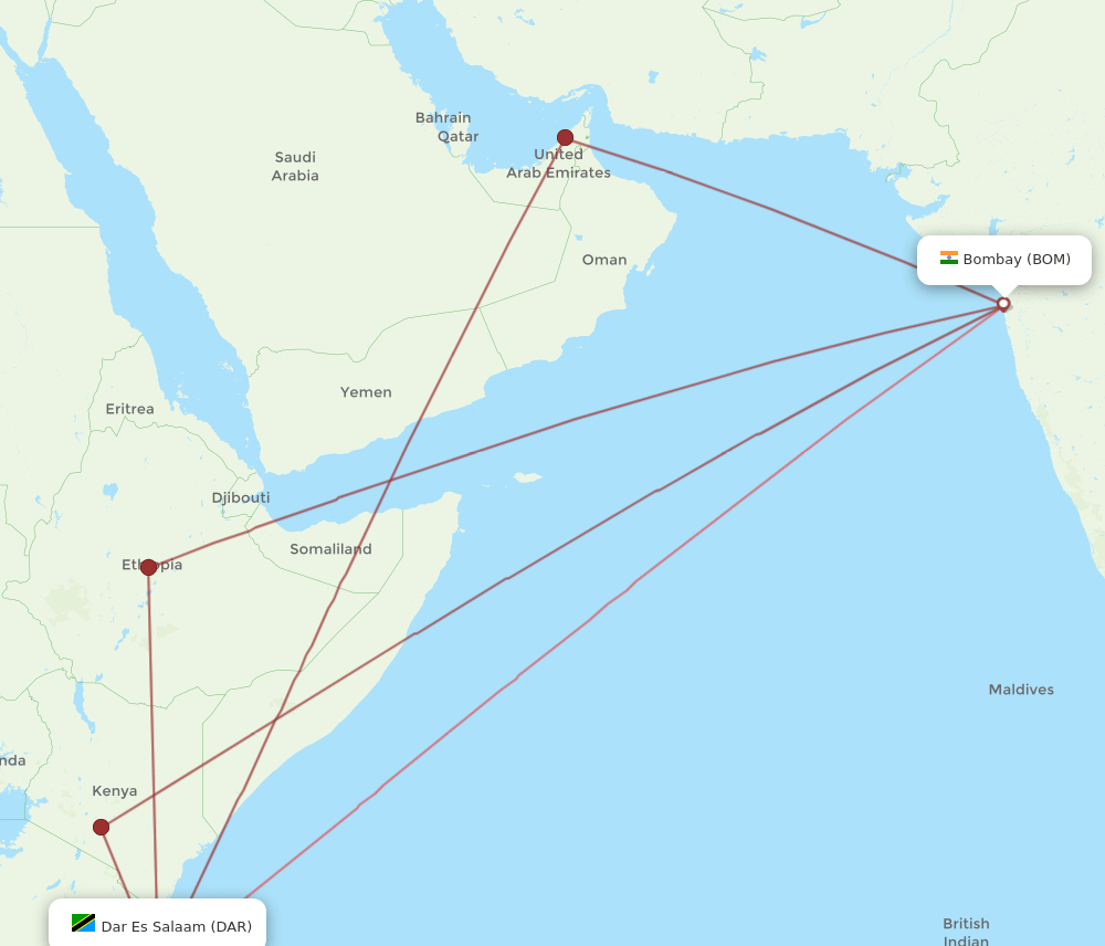 BOM-DAR flight routes