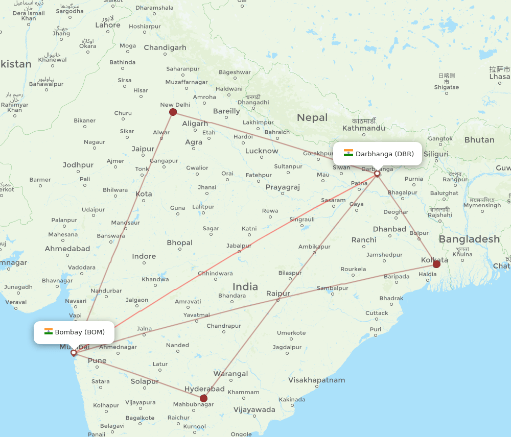 BOM to DBR flights and routes map