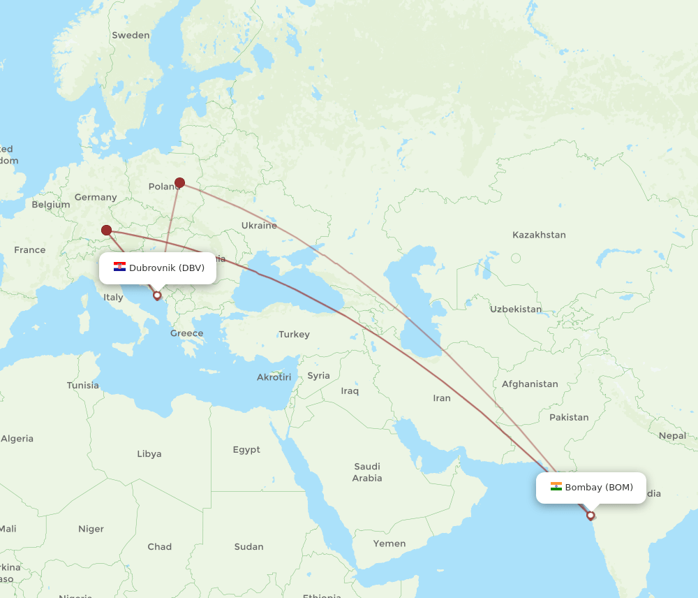 BOM-DBV flight routes