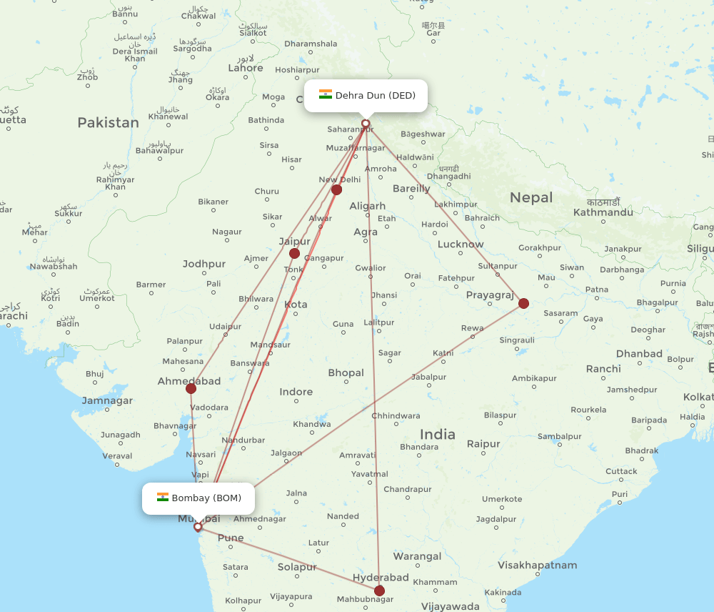 BOM to DED flights and routes map