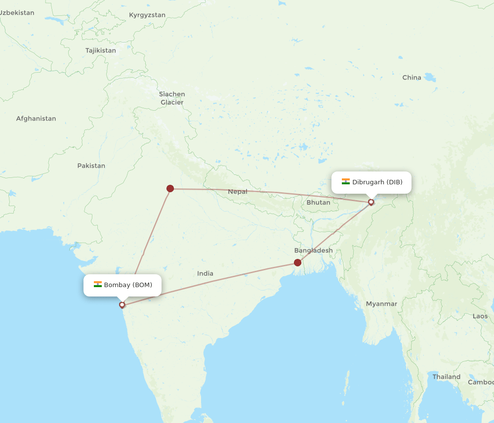 BOM to DIB flights and routes map