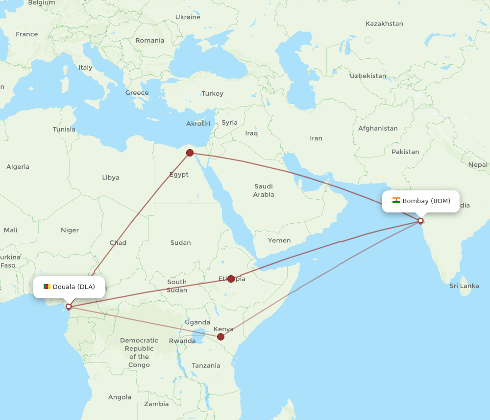 BOM-DLA flight routes