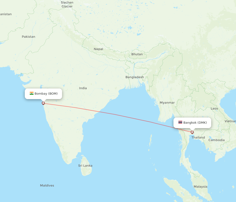 Mumbai - Bangkok route map and flight paths