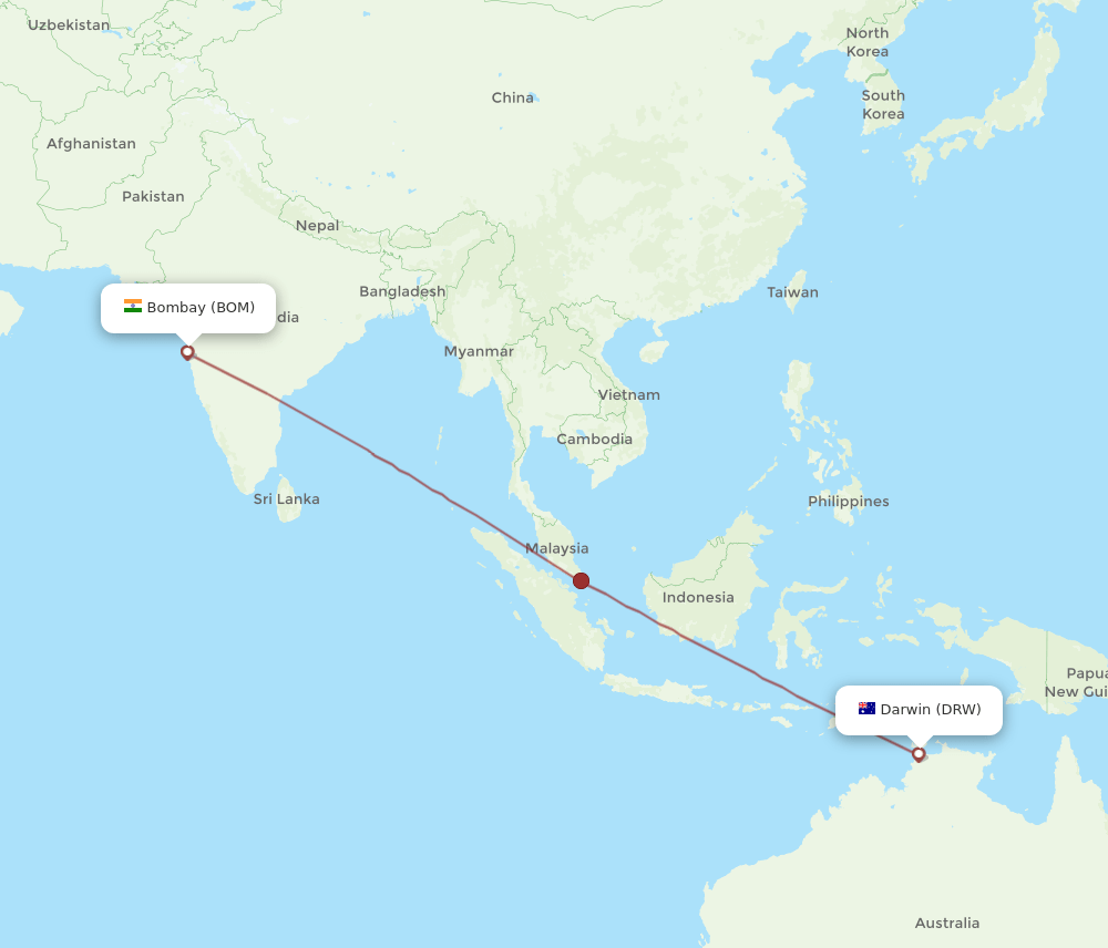 BOM to DRW flights and routes map