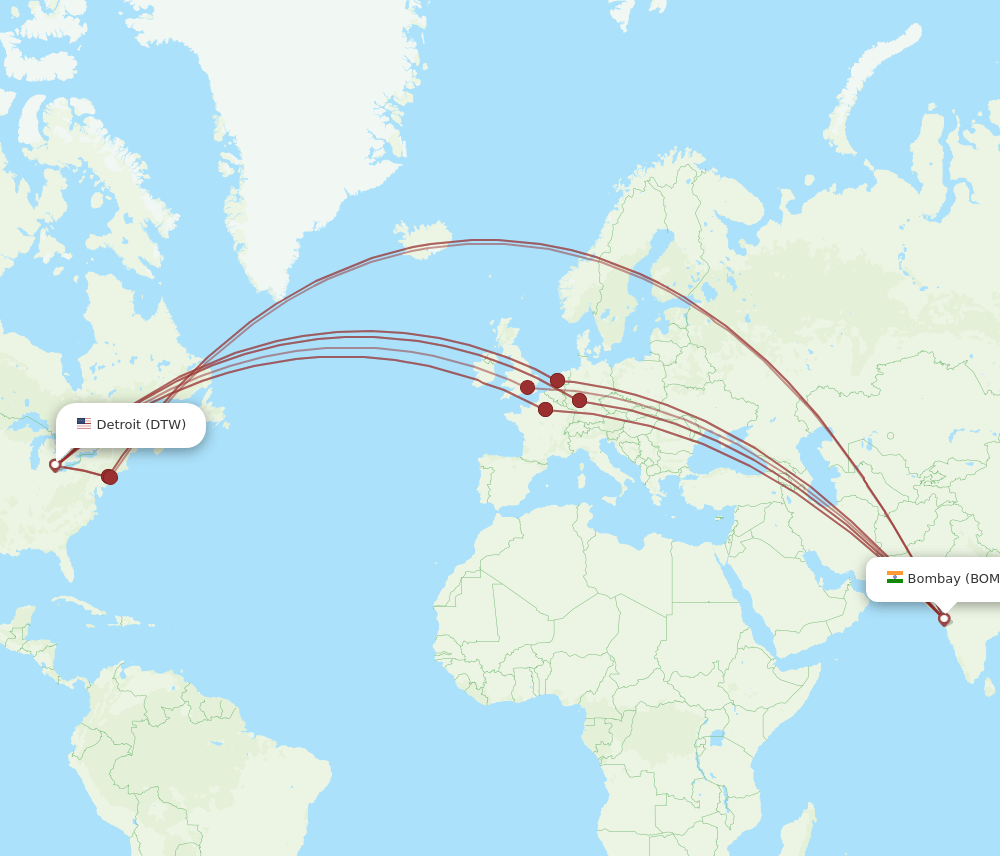 BOM-DTW flight routes