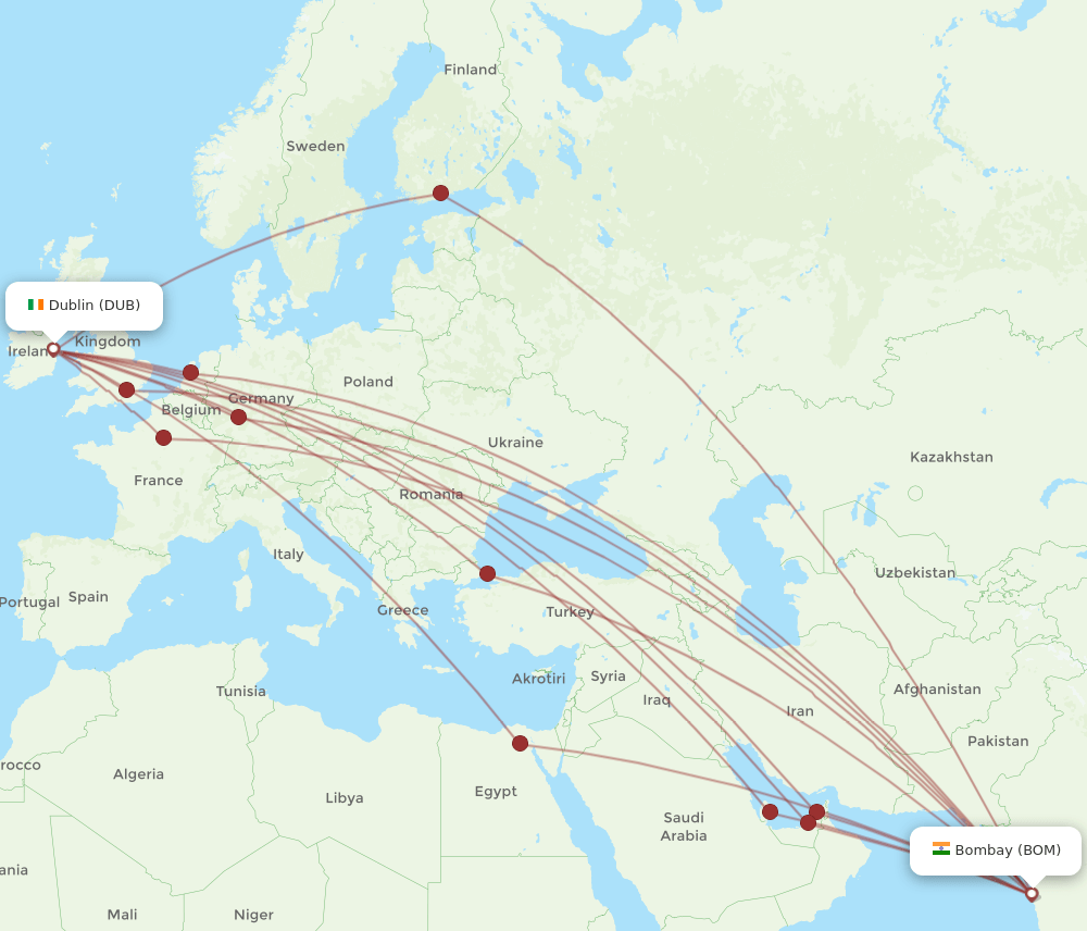 BOM-DUB flight routes