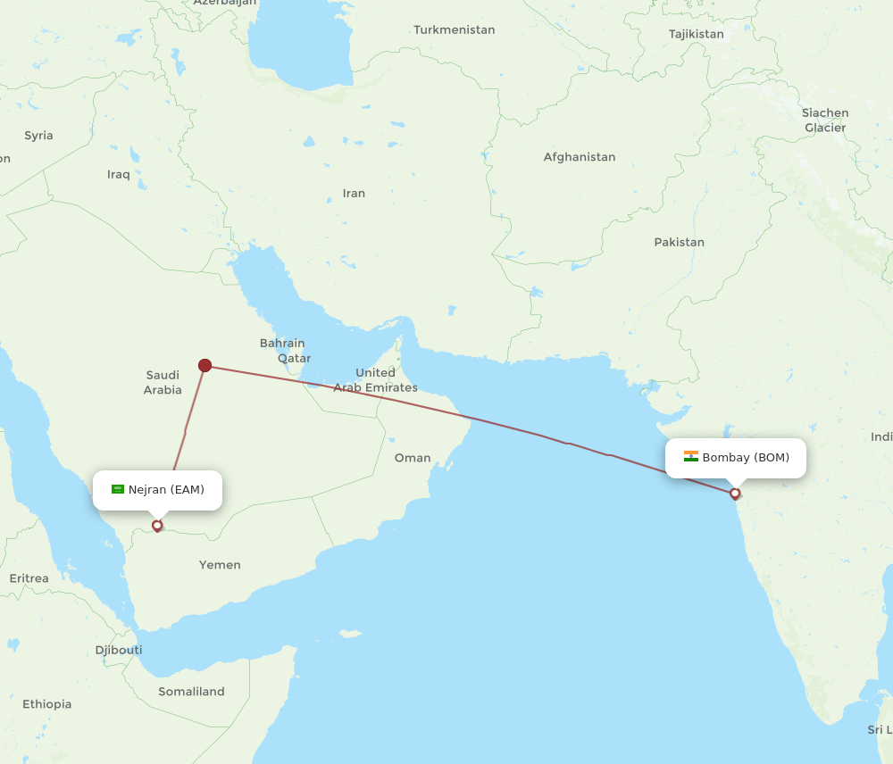 BOM-EAM flight routes