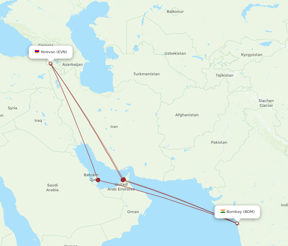 BOM-EVN flight routes