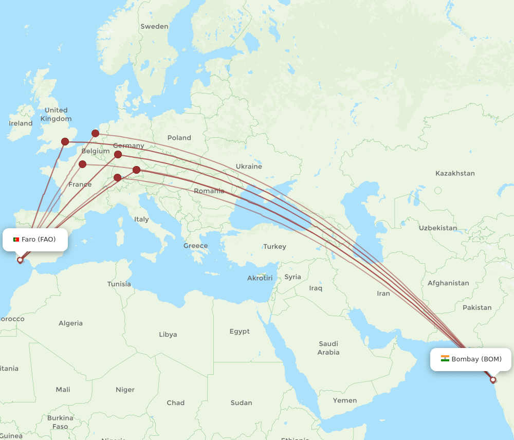 BOM-FAO flight routes