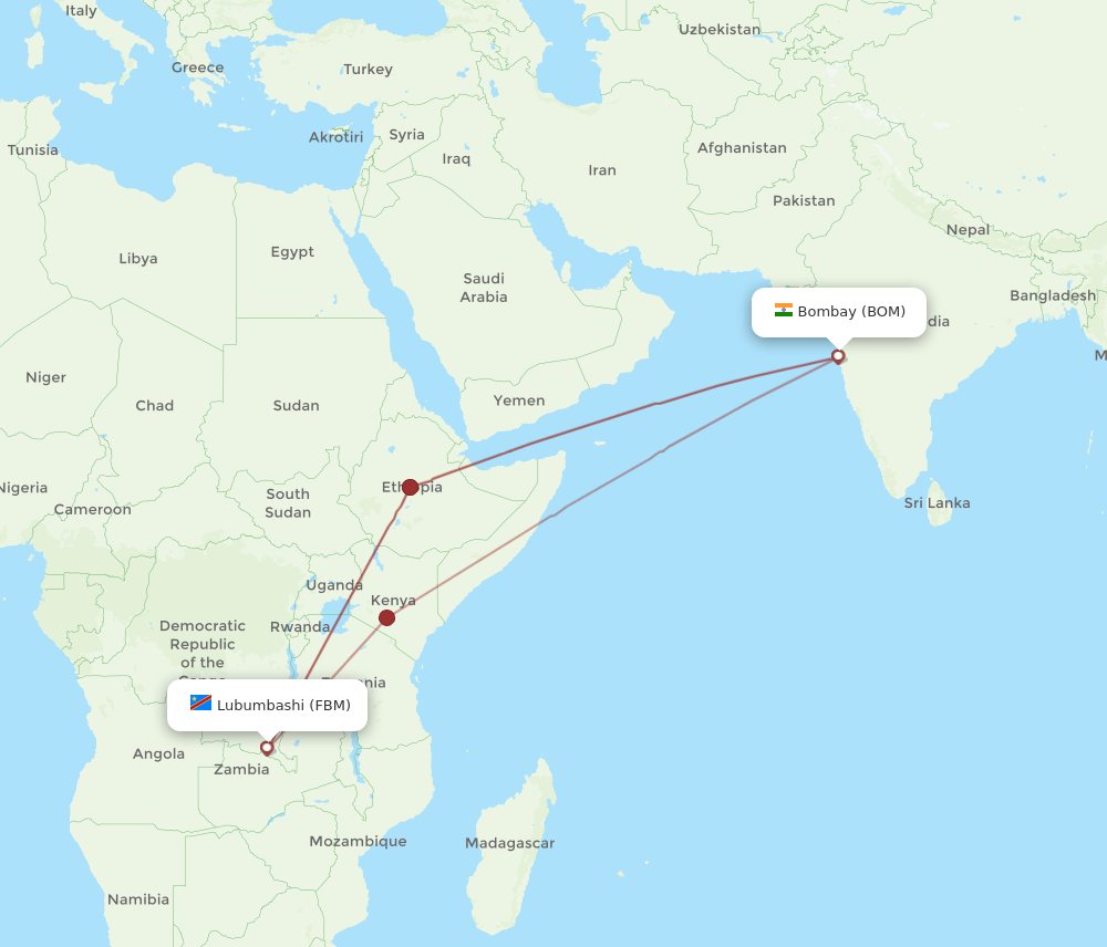 BOM to FBM flights and routes map