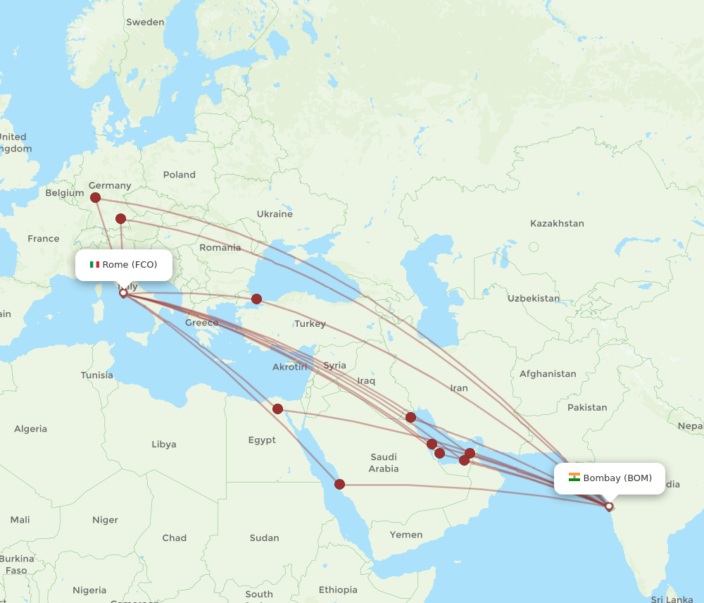 BOM to FCO flights and routes map