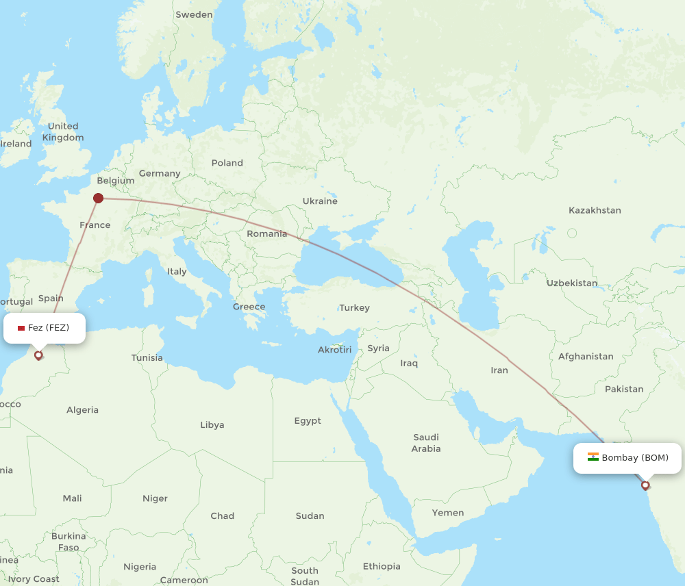 BOM-FEZ flight routes