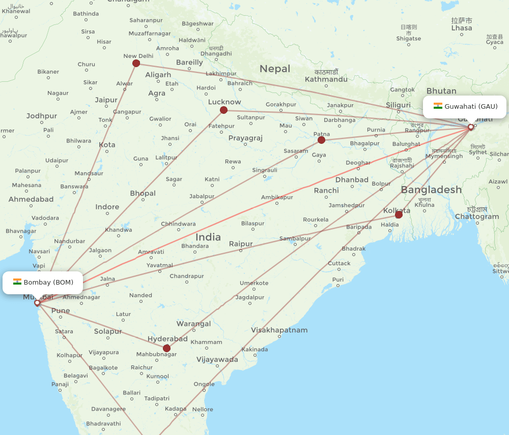 BOM-GAU flight routes