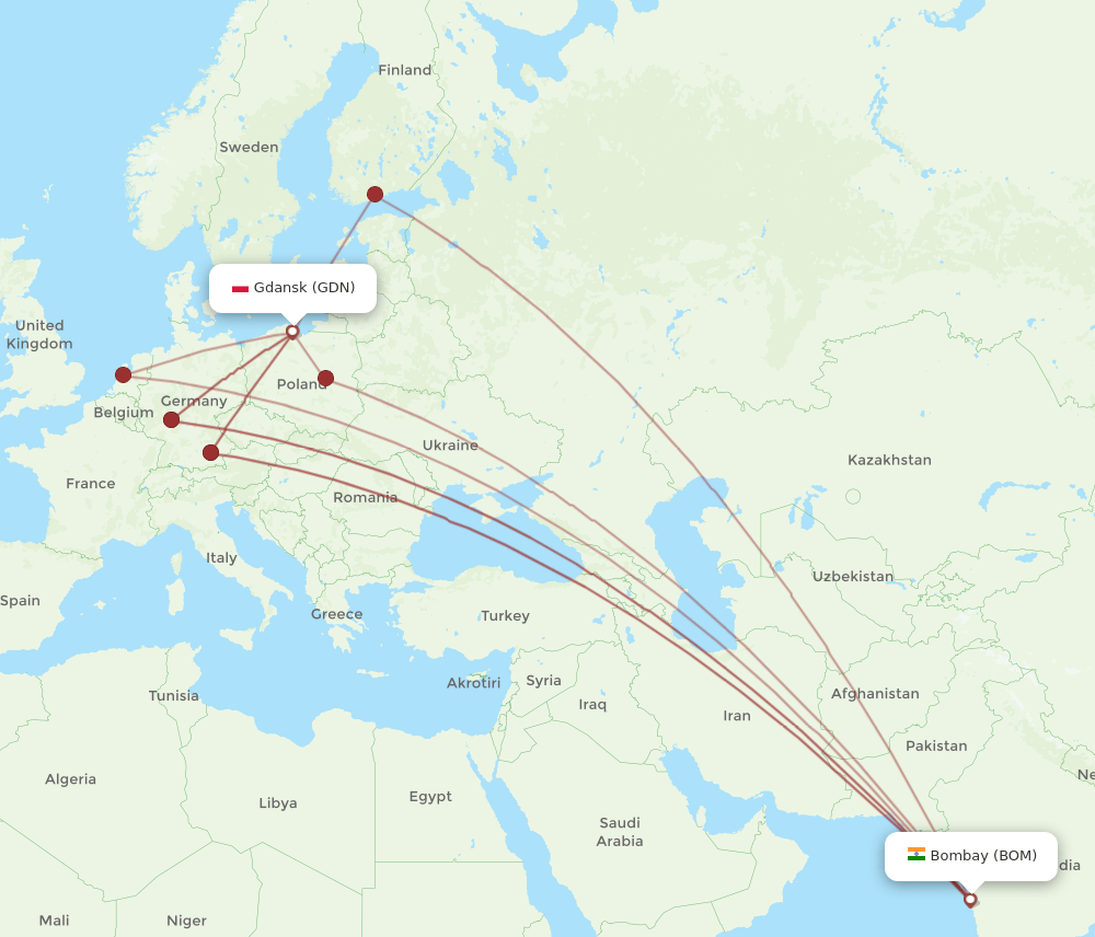 BOM-GDN flight routes