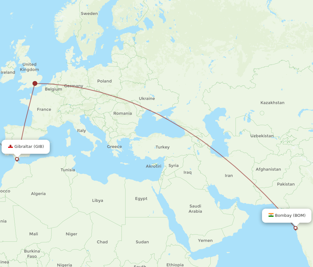 BOM-GIB flight routes