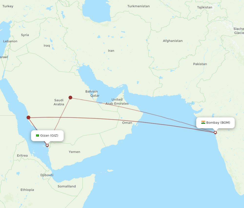 BOM-GIZ flight routes