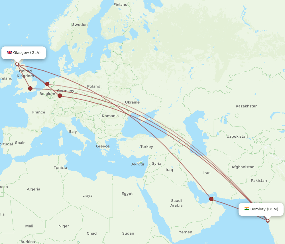 BOM-GLA flight routes