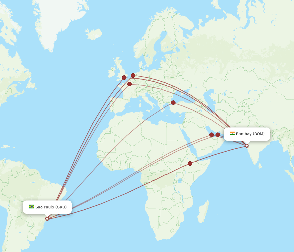BOM-GRU flight routes
