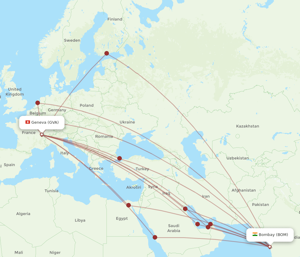 BOM-GVA flight routes