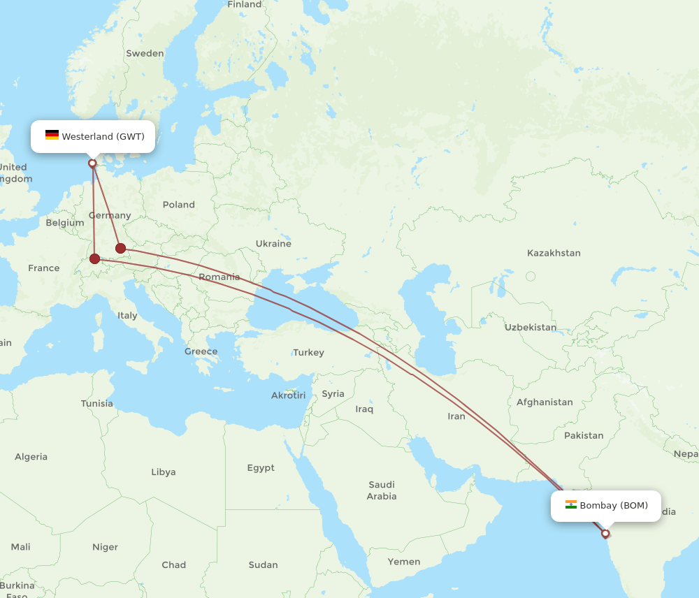 BOM-GWT flight routes