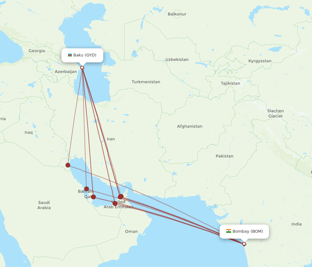 BOM-GYD flight routes