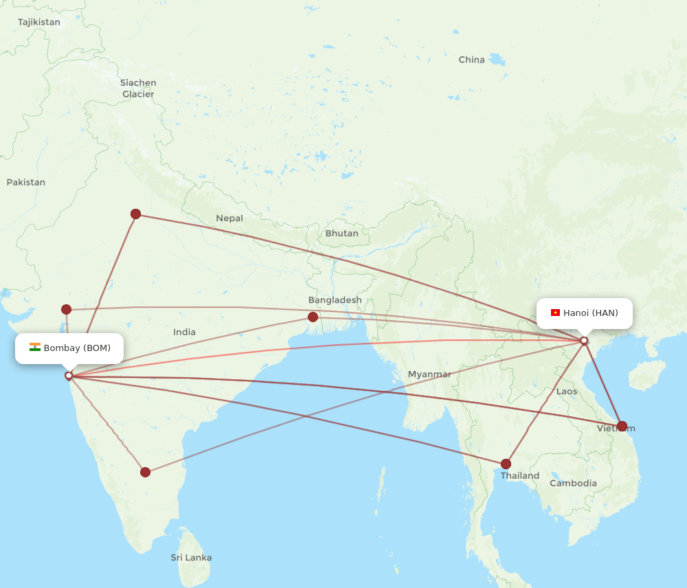 BOM-HAN flight routes