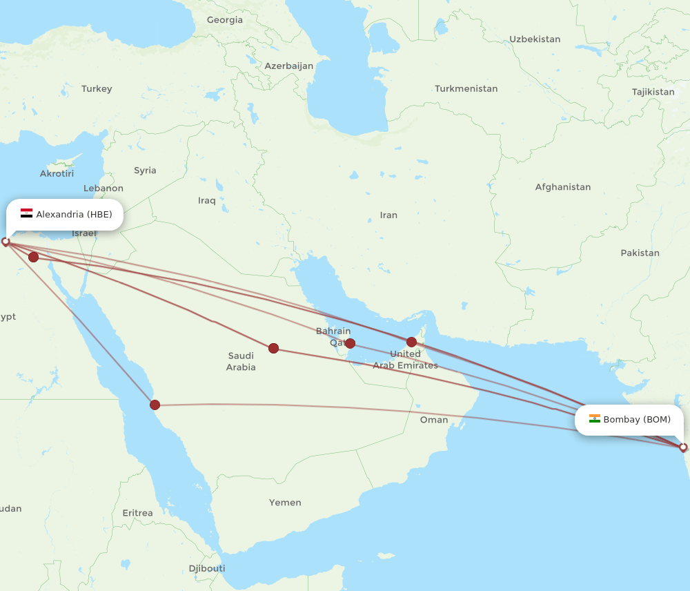 BOM to HBE flights and routes map