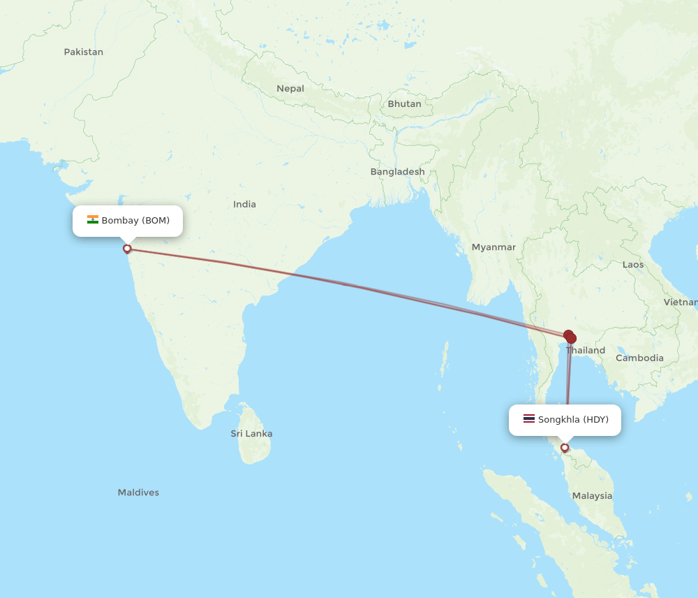 BOM to HDY flights and routes map