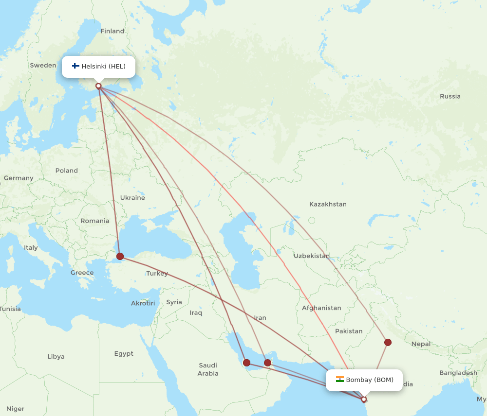 BOM to HEL flights and routes map