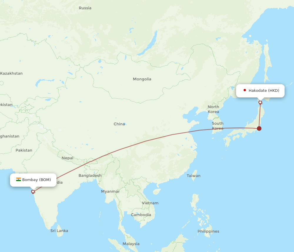BOM to HKD flights and routes map