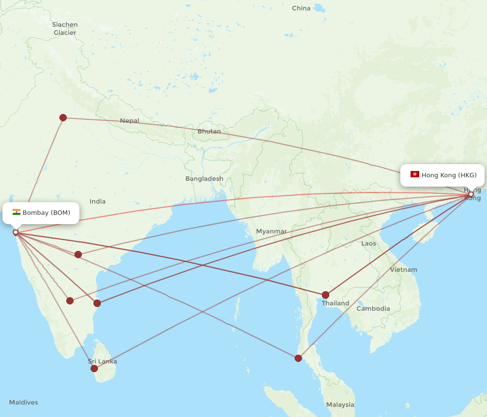 BOM-HKG flight routes