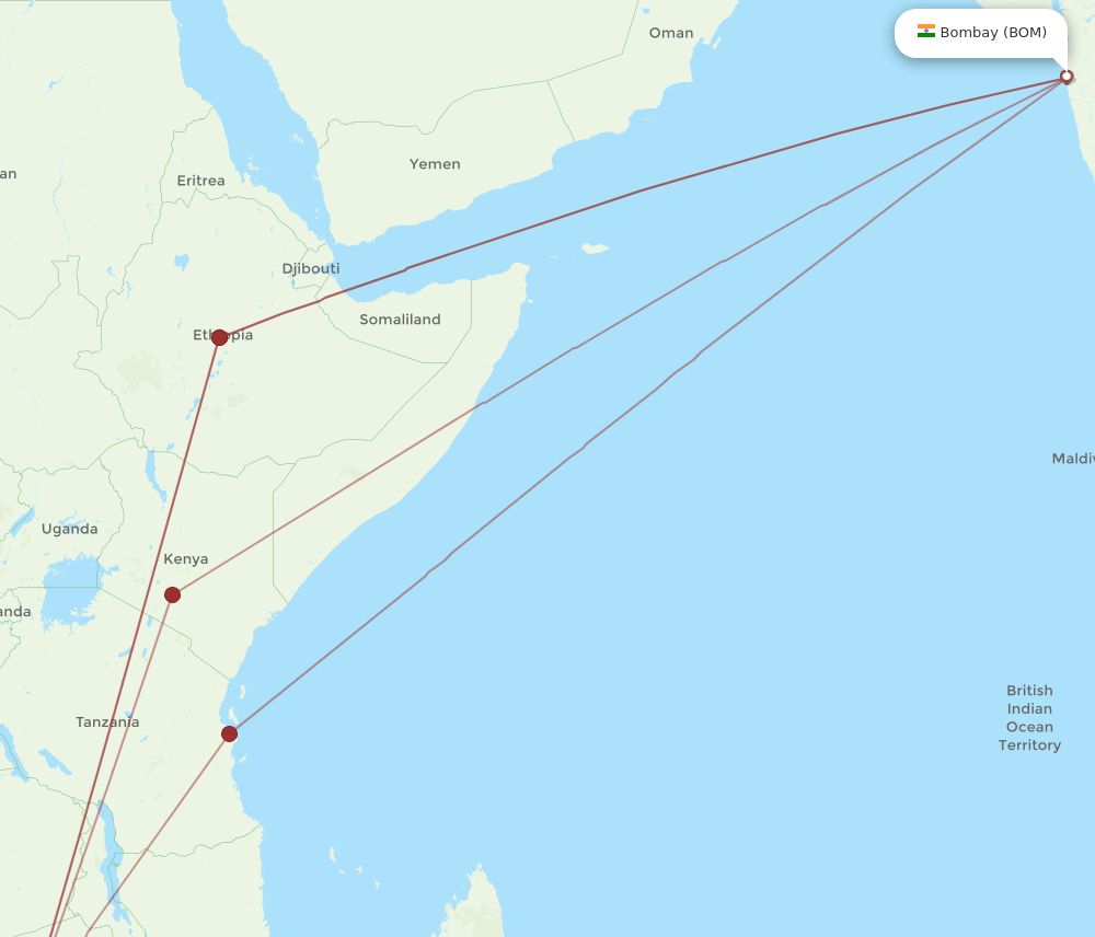 BOM-HRE flight routes