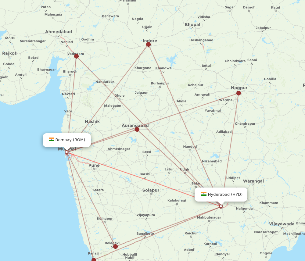 BOM to HYD flights and routes map