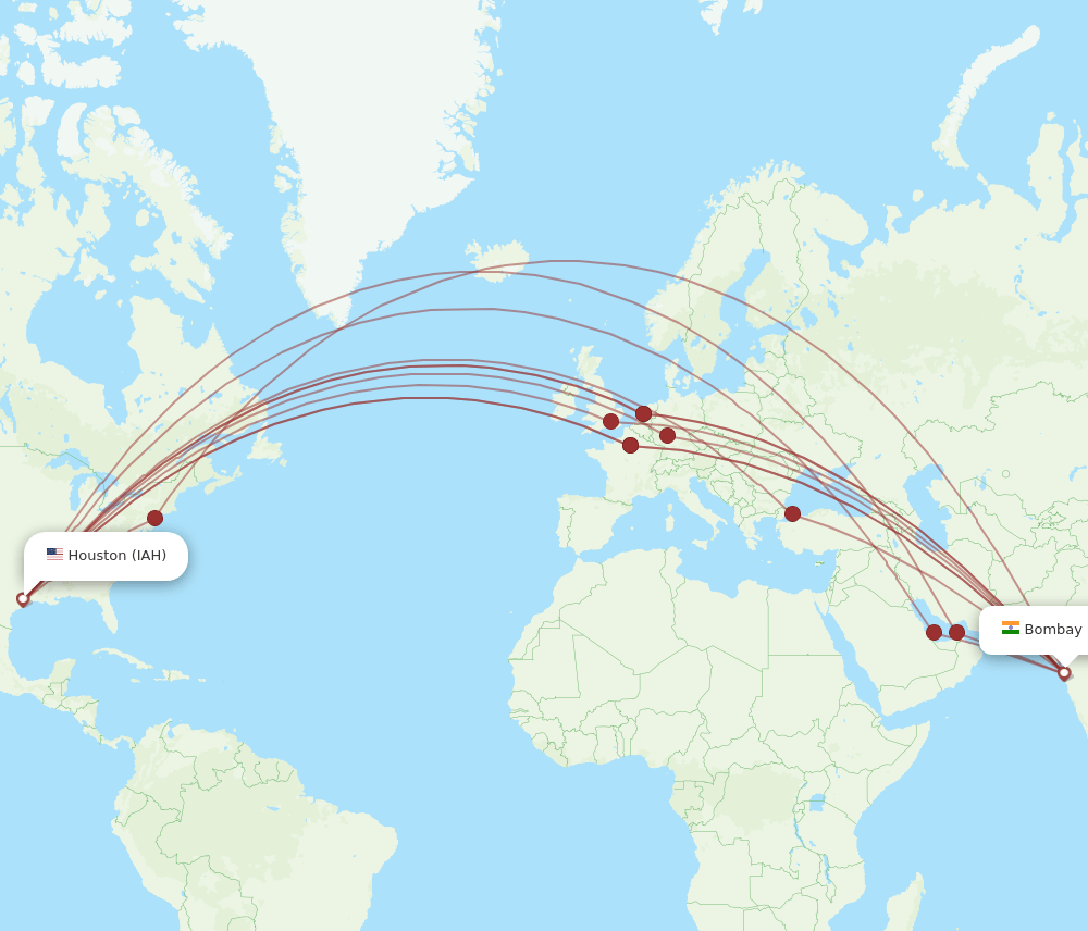 BOM-IAH flight routes