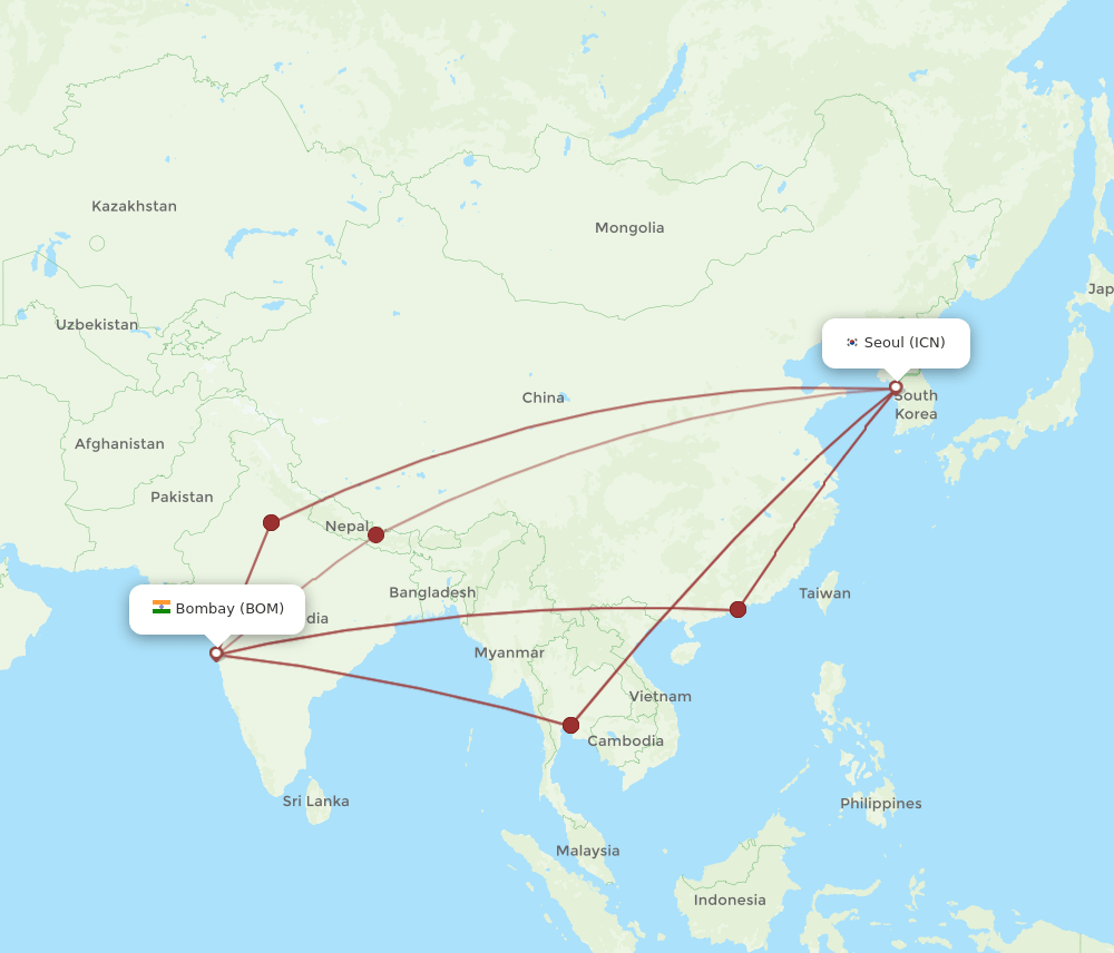 BOM-ICN flight routes