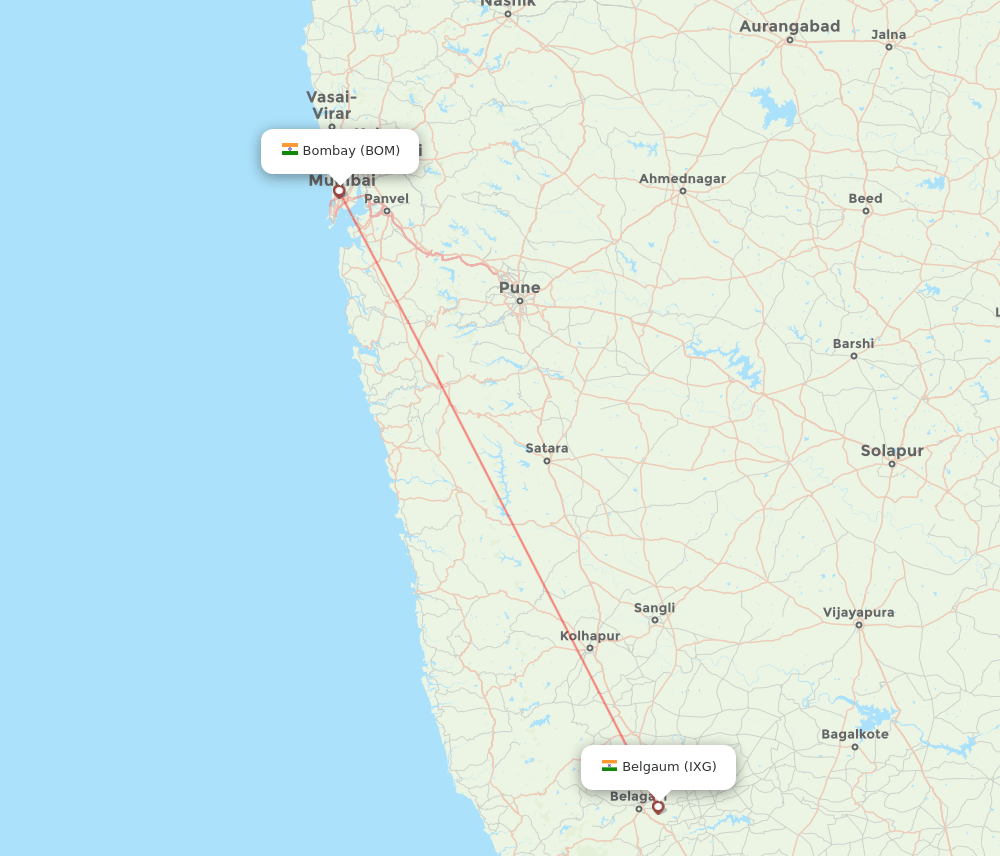 Mumbai - Belgaum route map and flight paths