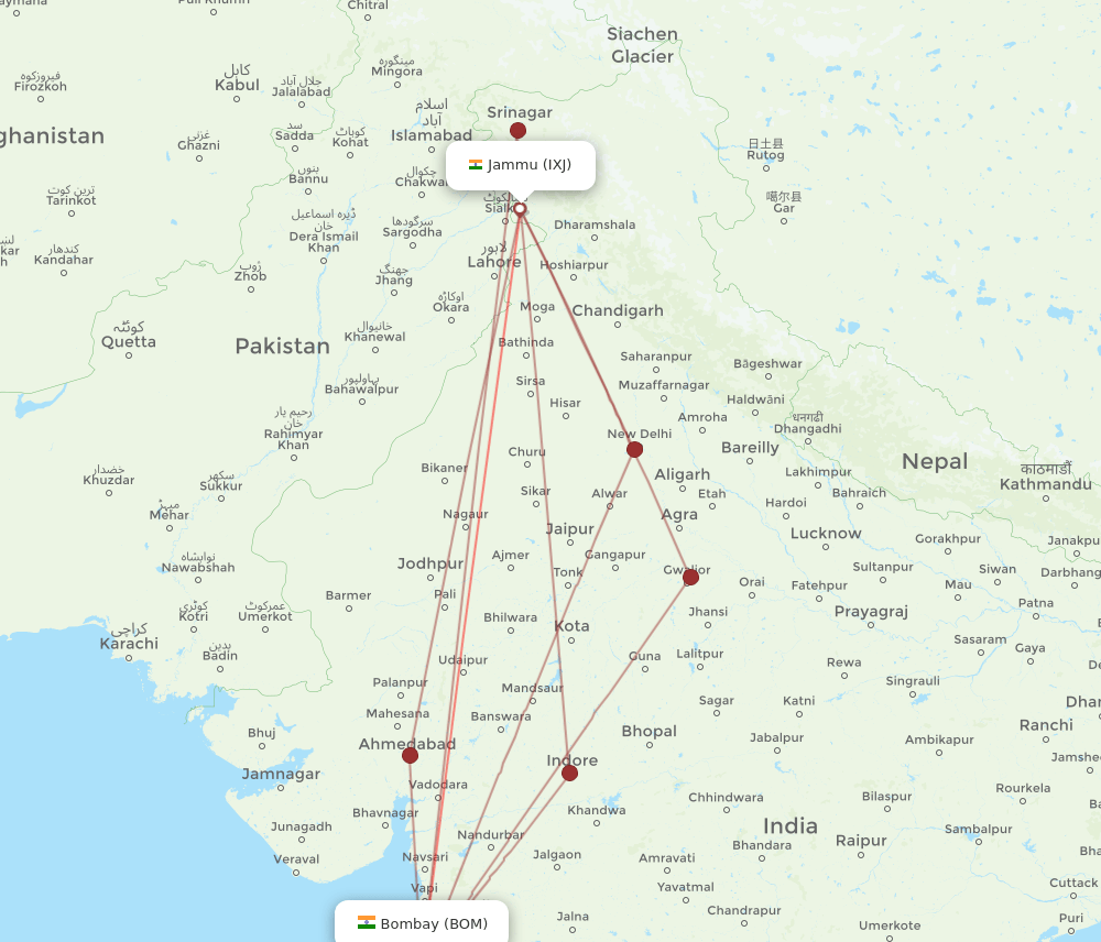 BOM-IXJ flight routes
