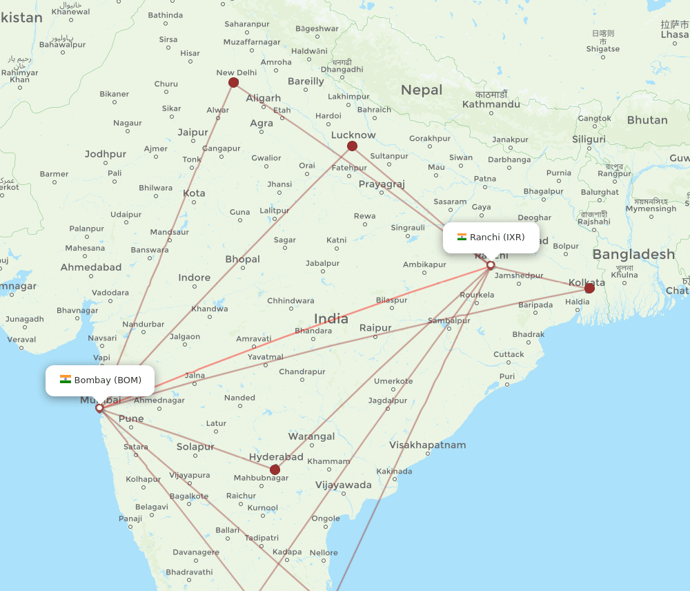 BOM to IXR flights and routes map