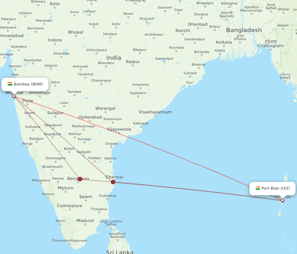 BOM-IXZ flight routes
