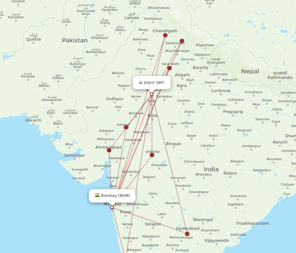 BOM to JAI flights and routes map