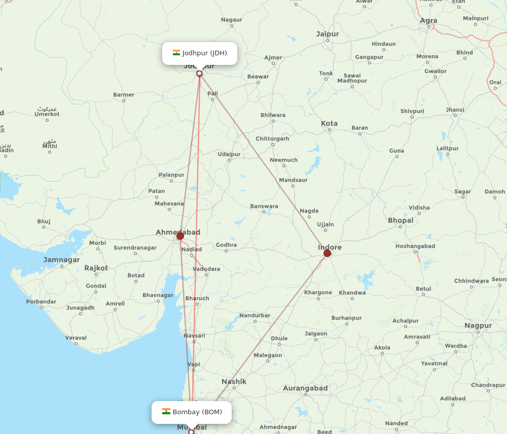 BOM-JDH flight routes
