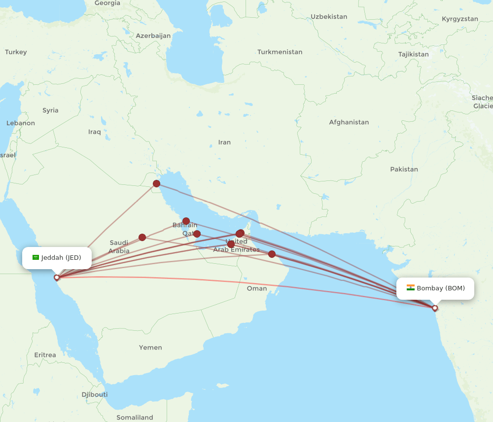 BOM-JED flight routes