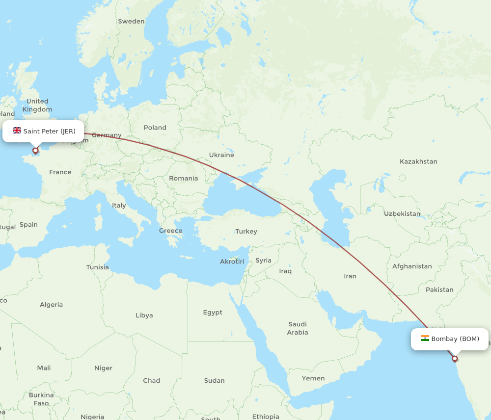 BOM-JER flight routes