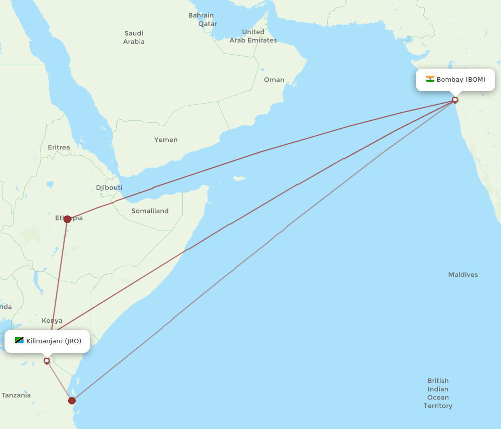 BOM-JRO flight routes