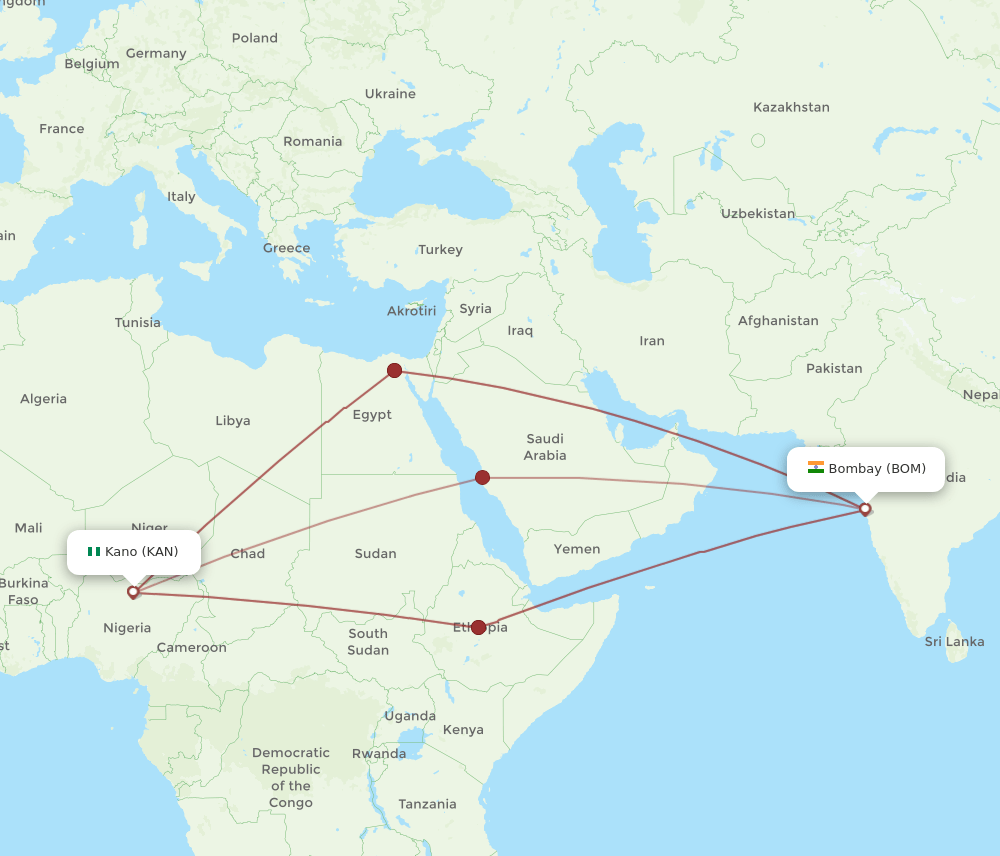 BOM-KAN flight routes