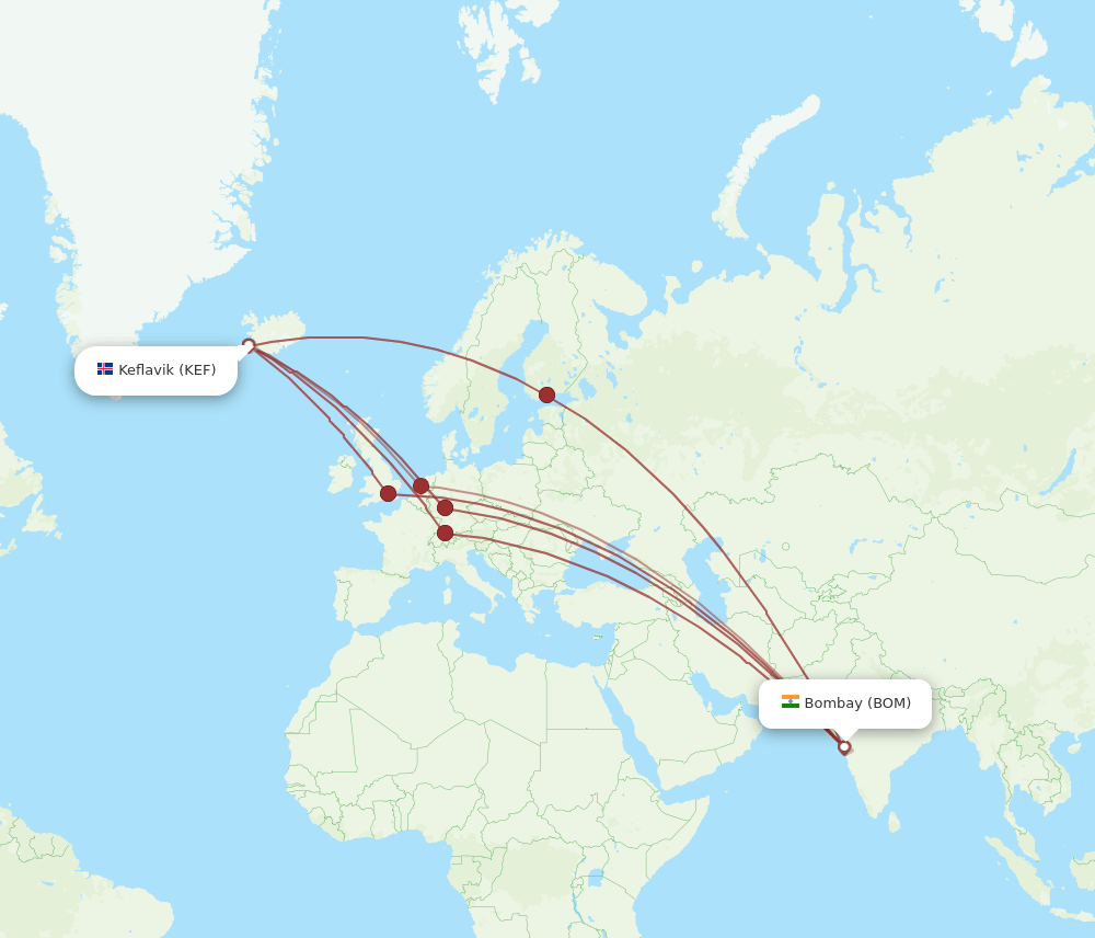 BOM-KEF flight routes